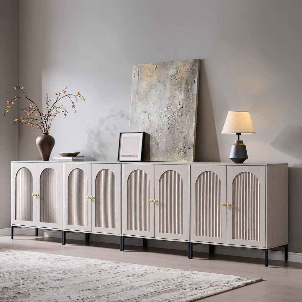 IFGET 34" Tall Modern Arched Sideboard Buffet Cabinet with Storage, Brown