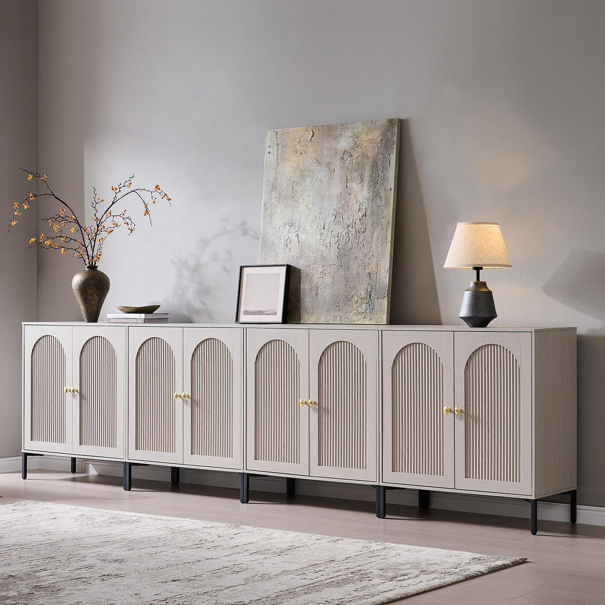 IFGET 34" Tall Modern Arched Sideboard Buffet Cabinet with Storage, Brown