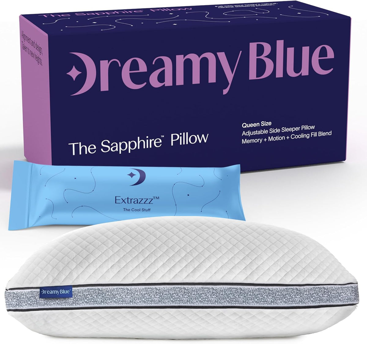 DreamyBlue Gusseted Sapphire Pillow, Shredded Memory Foam, Queen