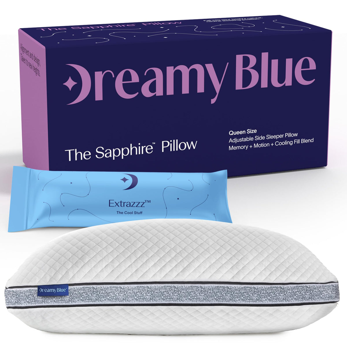 DreamyBlue Gusseted Sapphire Pillow, Shredded Memory Foam, Queen