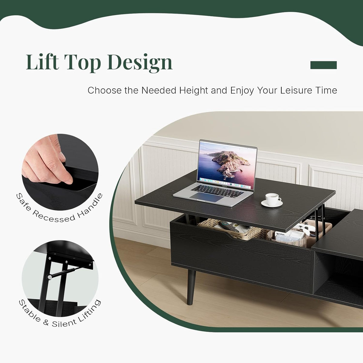 Coffee Table with Hidden Storage for Living Room, Home