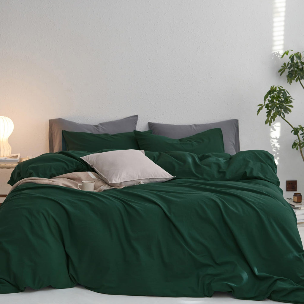 MooMee Upgraded Softer Duvet Cover Set 100% Washed Cotton Twill King