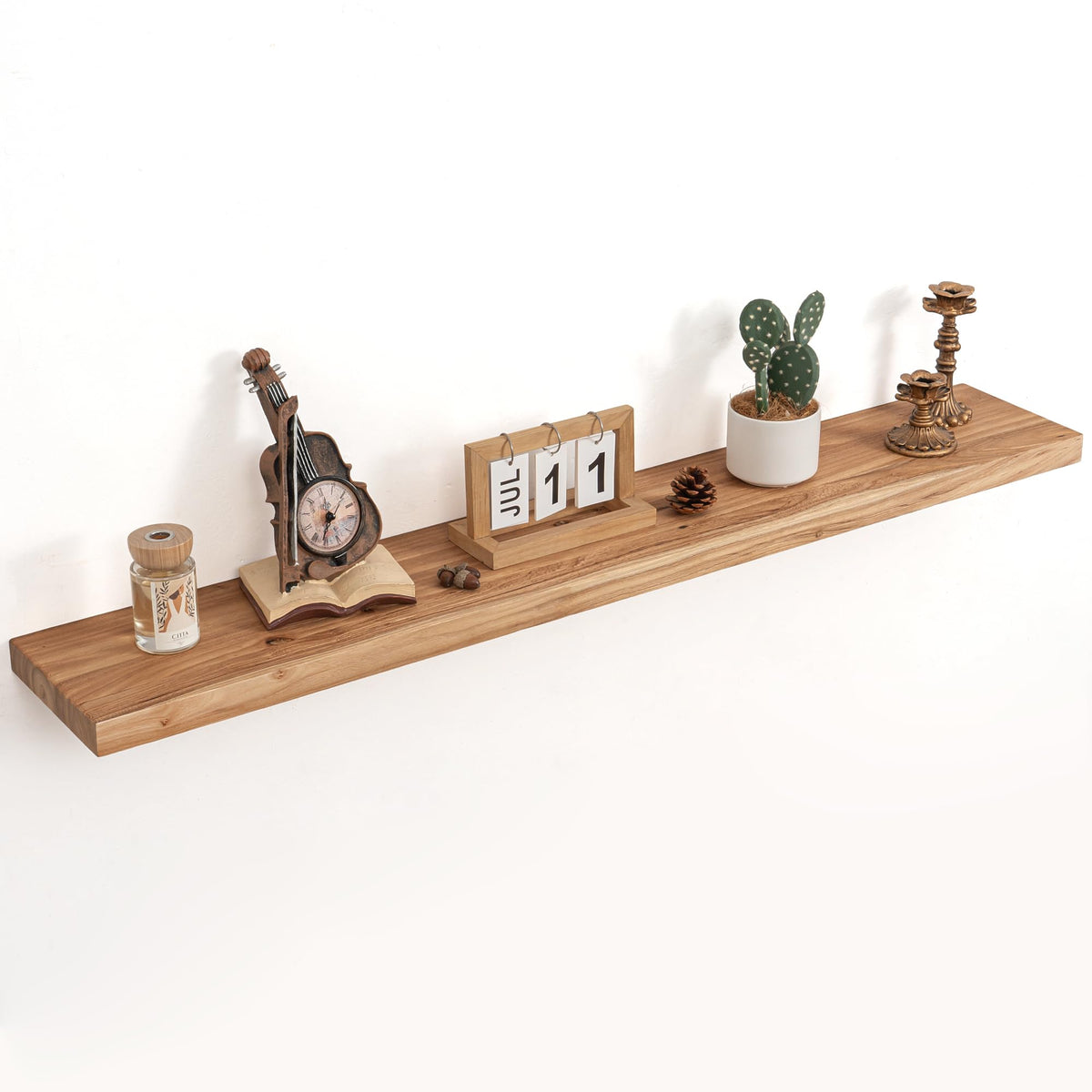 Floating Shelves for Wall, Solid Elm Wood Shelves, 24in Set of 2, Natural