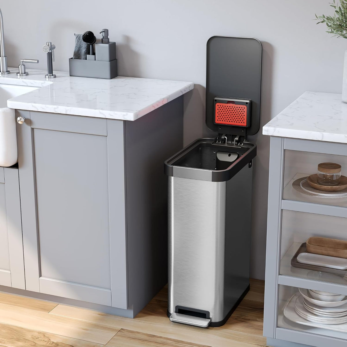 iTouchless 13.2 Gal / 50L Slim Step Pedal Kitchen Trash Can | Odor Filter