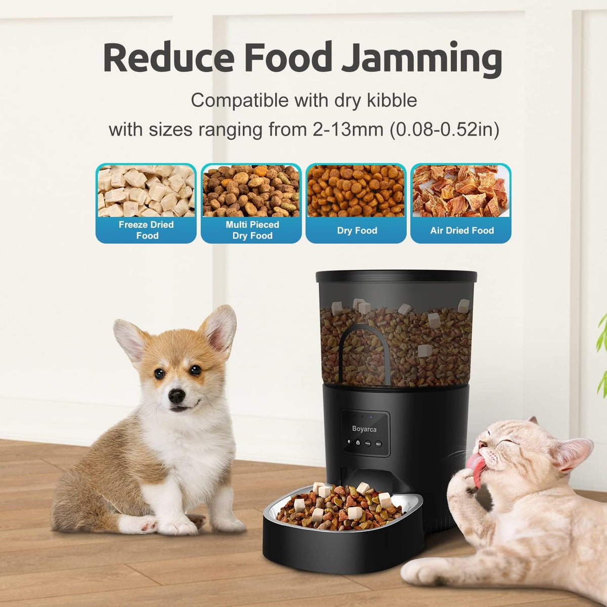 Boyarca Manual Operation Automatic Pet Feeder, Automatic Dog Feeder with Desiccant Bag Automatic Cat Feeders 3L Pet Dry Food Dispenser for Multiple Or Single Cats and Small Dogs
