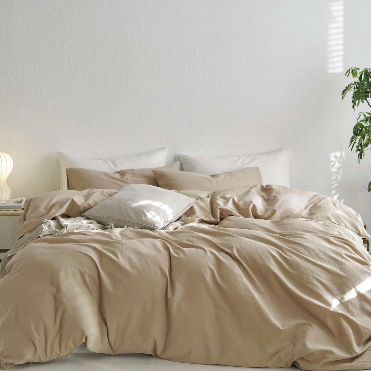 MooMee Upgraded Softer Duvet Cover Set 100% Washed Cotton Twill King