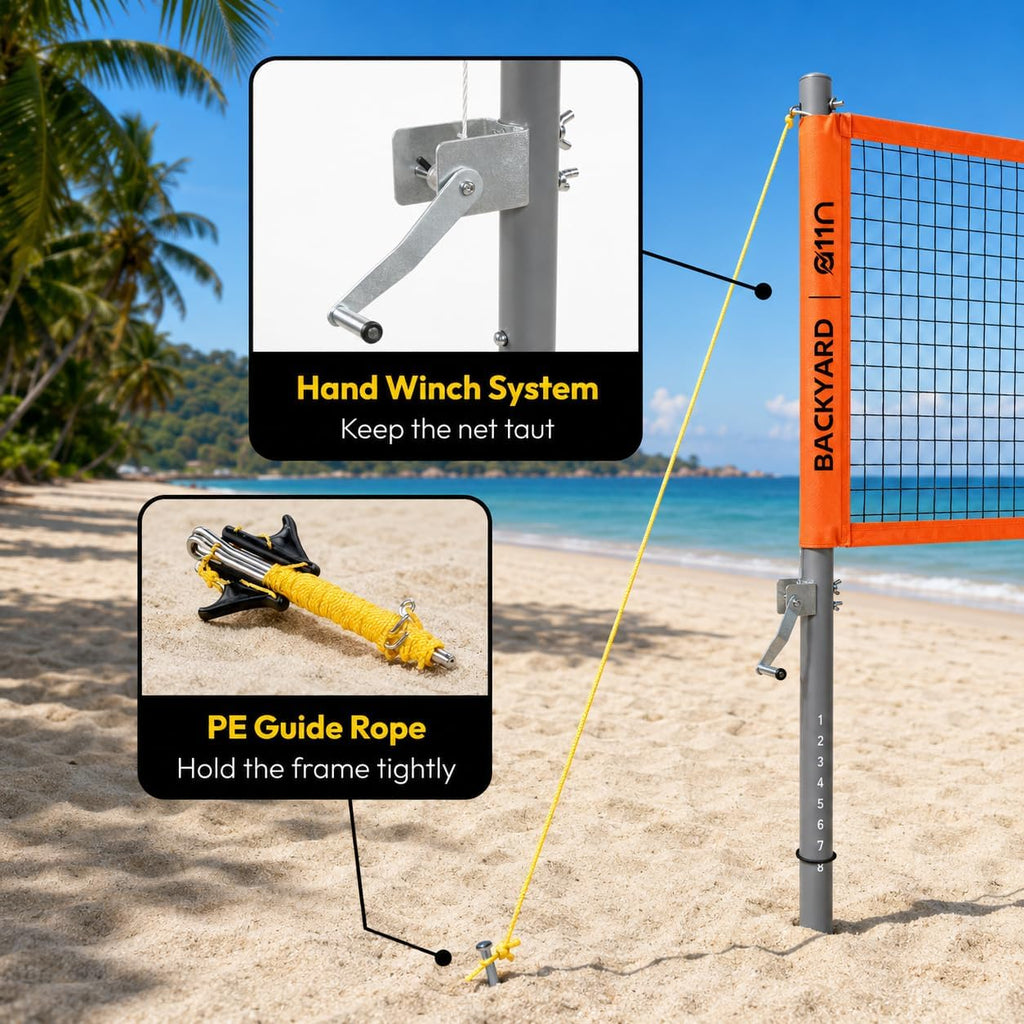 A11N SPORTS Outdoor Volleyball and Badminton Combo Set - Includes Adjustable Height Anti-Sag Net, Volleyball, Air Pump, 4 Badminton Rackets, 2 Shuttlecocks, Boundary Line Marker, and Carrying Bag