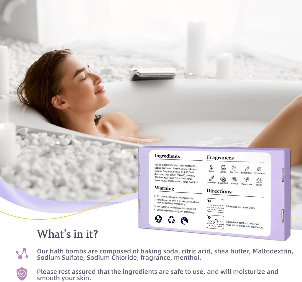 TranquilBliss Bath Bombs Set for Women, 50 PCS 10 Scents Natural Bathbombs