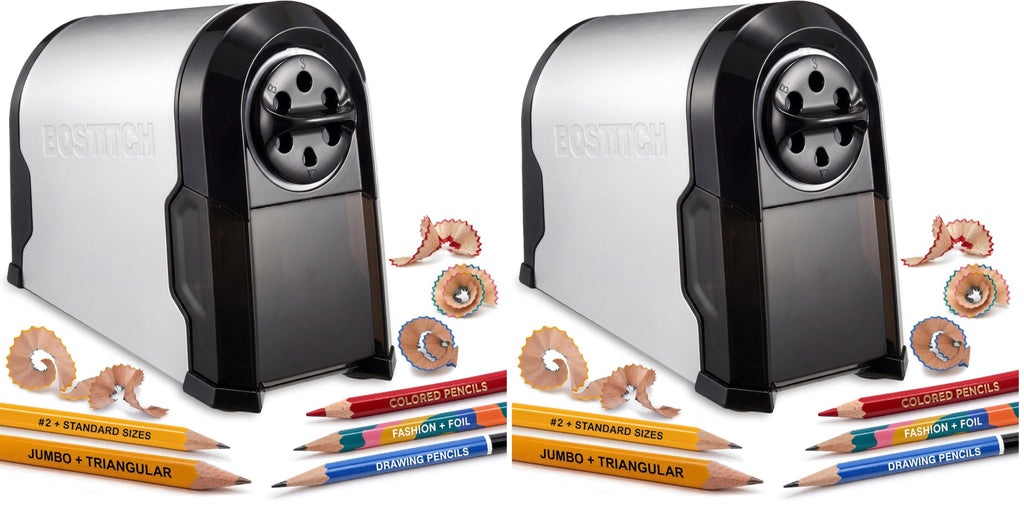 Bostitch Office SuperPro Glow Electric Pencil Sharpener, Sharpens Standard & Colored Pencils, Heavy Duty Commercial Classroom, Replaceable Cutter Cartridge System, 6-Hole, Silver/Black