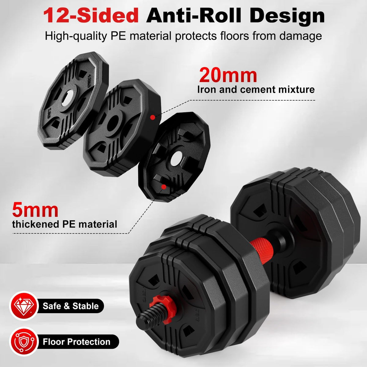 Adjustable dumbbell set,20/30/45/70/90lbs Free Weights Dumbbells Set 5in1