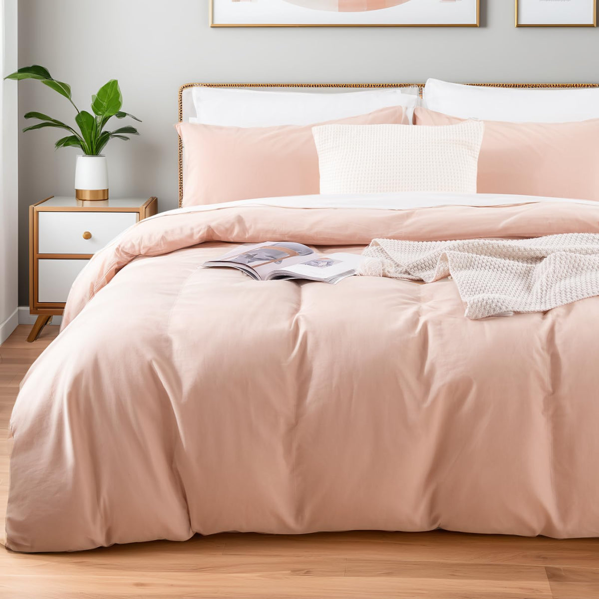 NEXHOME PRO Duvet Cover Set Queen Size Linen Look Textured 100% Washed Cotton Duvet Cover Burgundy Dark Red 3 Pieces Bedding Set with Zipper Closure,Breathable, Soft Organic Natural(No Comforter)