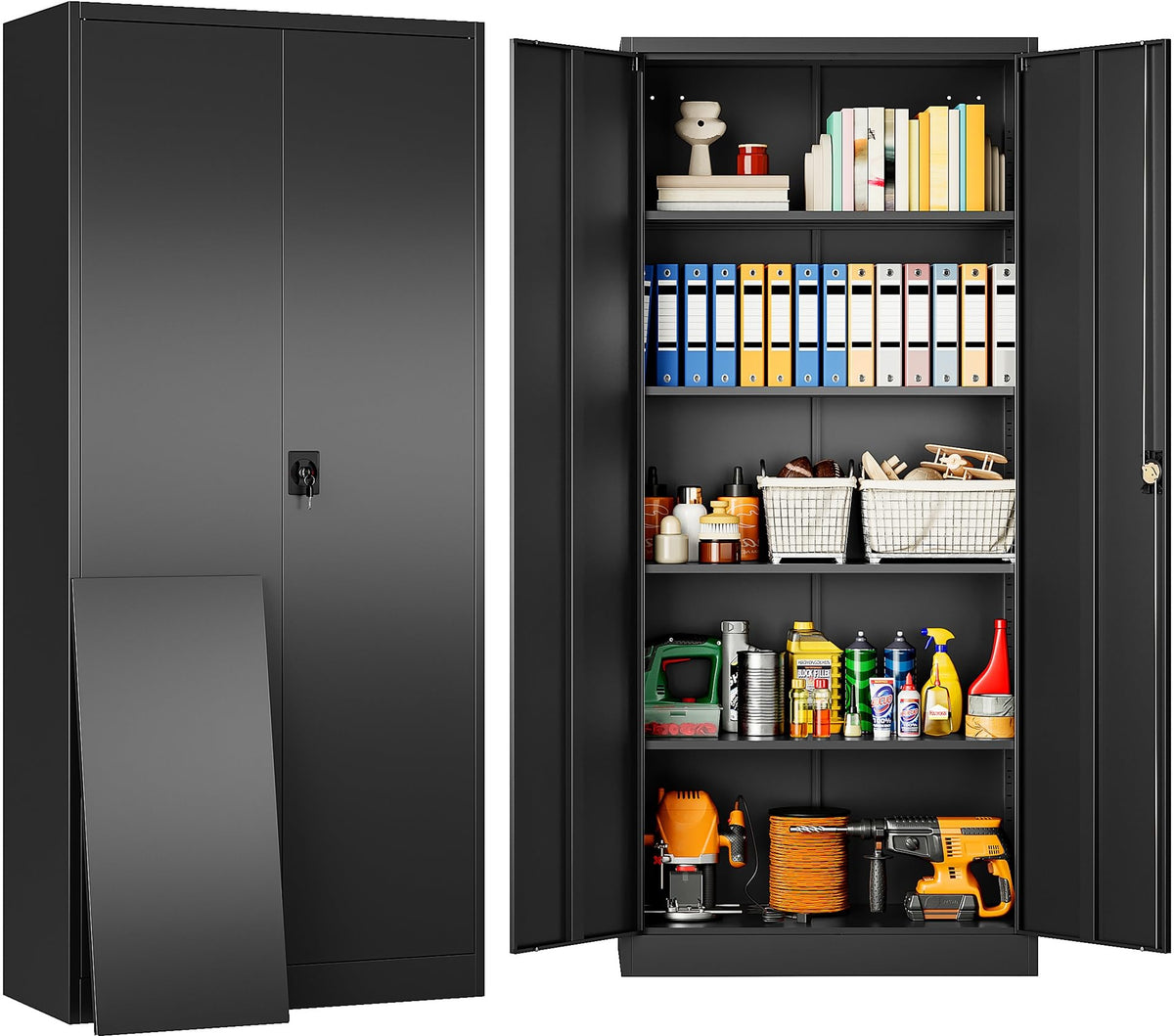 SISESOL Small Metal Storage Cabinet with Doors and Shelves,36 inch Black Locking Garage Cabinet,Lockable Short Steel Cabinets for Home,Office,Shop,Garage