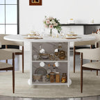 IBF 47" White Faux Marble Round Dining Table with Storage for Dining Room