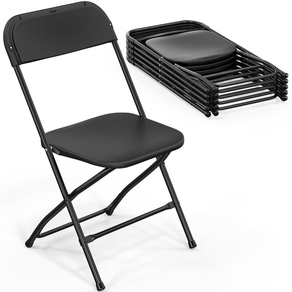 Bonnlo Folding Chairs Set of 4, White Plastic Chair Sturdy Seat with Metal Frame, Perfect for Party, Event, Wedding, Birthday, Office, Outside Entertaining