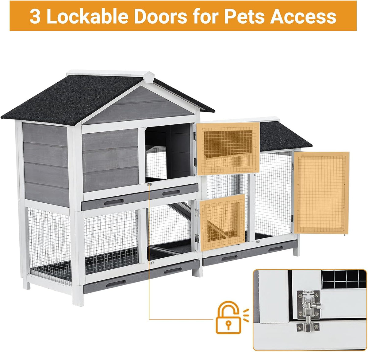 Garvee 58'' Bunny Hutch Indoor Bunny Cage, Rabbit Hutch, 2-Tier Bunny House