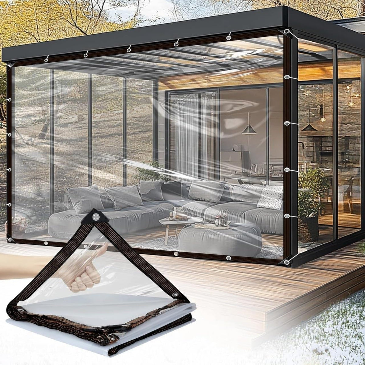 Clear Waterproof Tarps Heavy Duty, Covers Outdoor Clear Tarp Curtain, Water-proof Vinyl Material, Good Light Transmission, For Patio, Porch And Outdoor, Greenhouse Balcony Garden(LxW 7x9m/22.9x29.5ft)