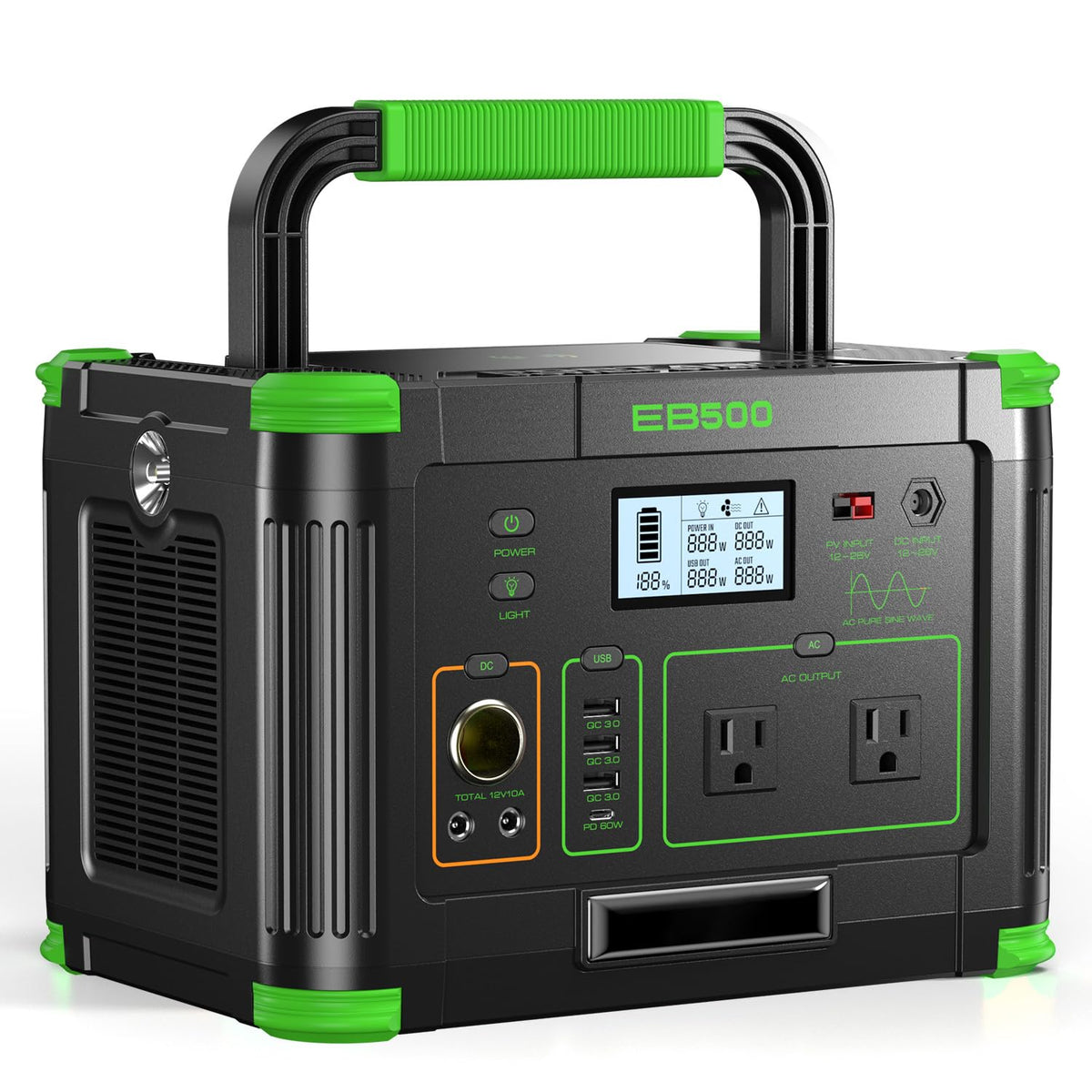 Portable Power Station 500W (Peak 1000W), 519.48Wh Outdoor Solar Generator