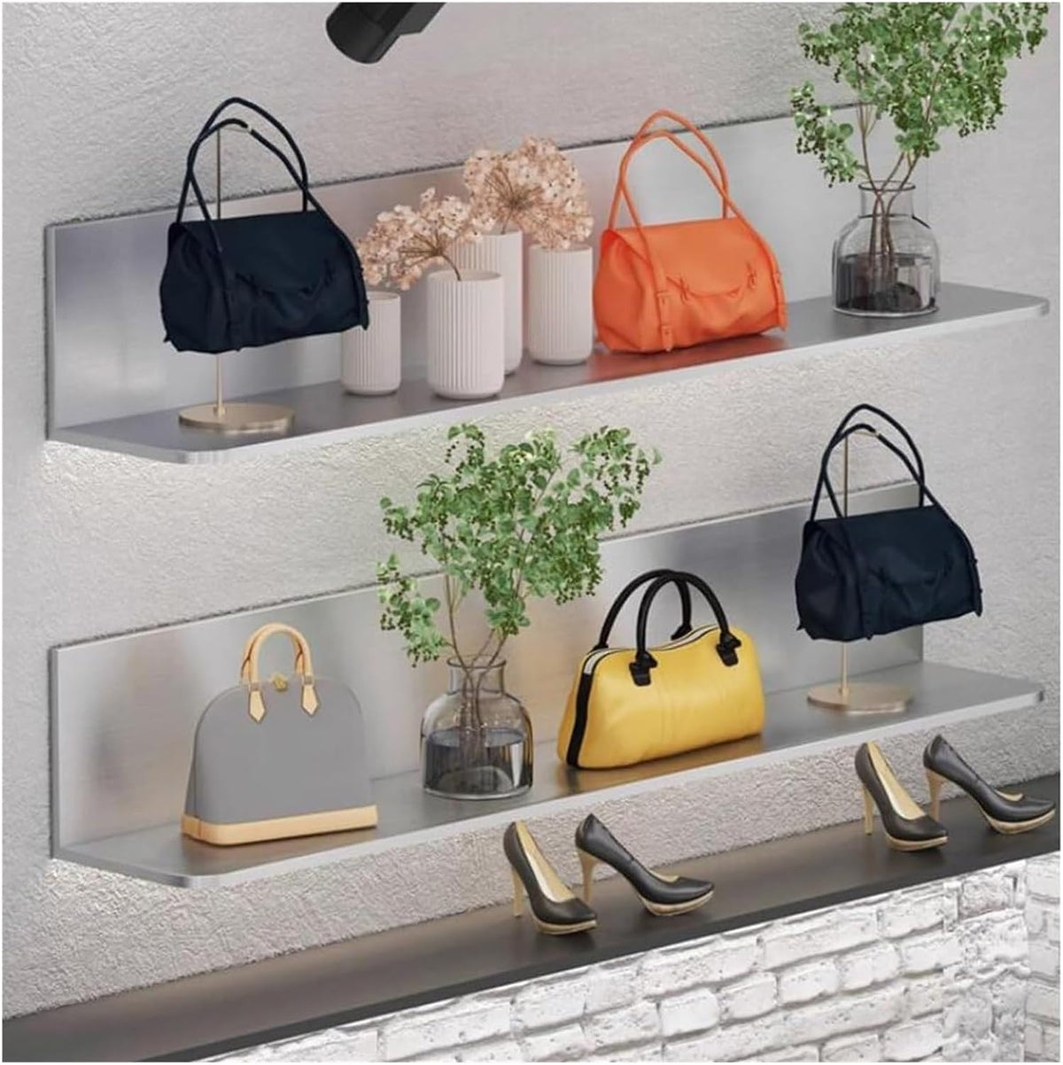 Floating Wall Shelves with Led Light, Stainless Steel Design for Home Decoration, Ideal for Organizing Accessories and Displaying Items,Silver Grey/1 Item-100x30x30cm
