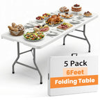 2 Pack Folding Tables 6FT Plastic Utility Foldable Tables, Black