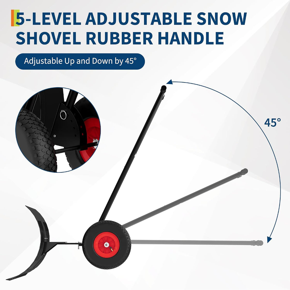 30" W x 18" h Heavy Duty Steel Snow Shovel Pusher for Driveway w/Wheels, Adjustable Handle, Angled Blade, Efficient Snow Removal, Back Saver Snow Plow, Double Rod