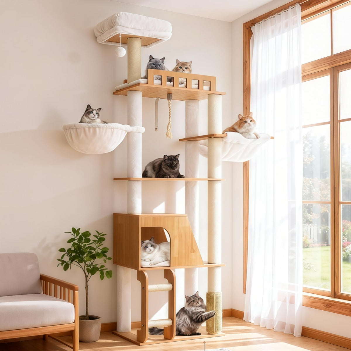 Hey-brother Wooden Cat Tree, Furniture Tower with Large Platforms, MPJ121SR