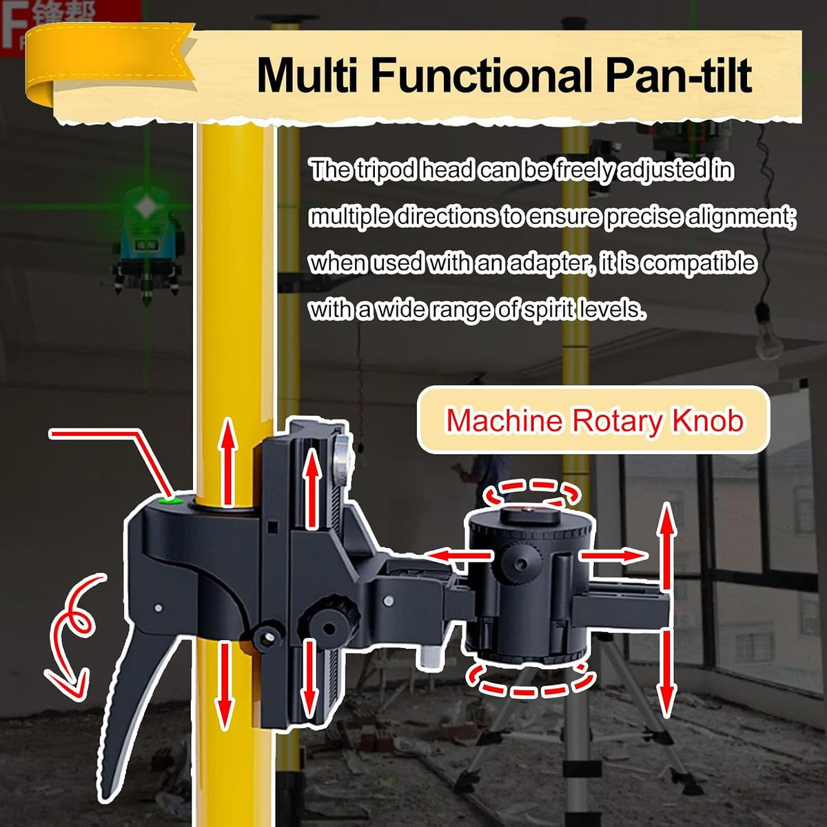 SRNSAEB Heavy Duty Laser Level Pole Mounting Bracket, 7.8' - 19.6' Stretchable Leveling Laser Tripod Stand, Floor to Ceiling Spirit Level Poles with Fine-Tuning Pan-tilt(3.0m/9.8ft)