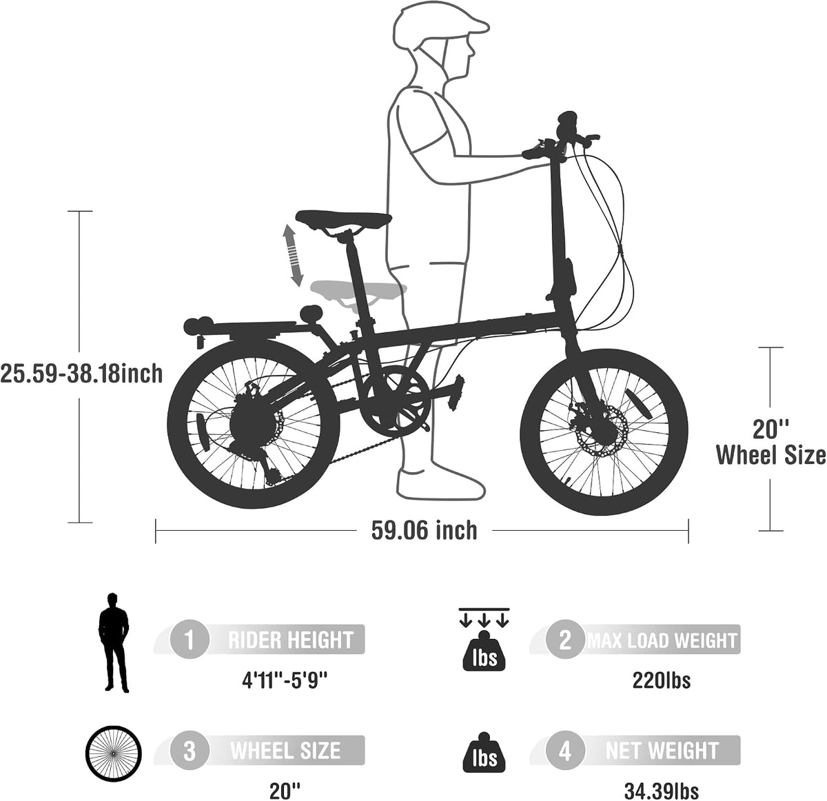 20 Inch Folding Bike, 7 Speed Commuter Bicycle, Dual Disc Brakes