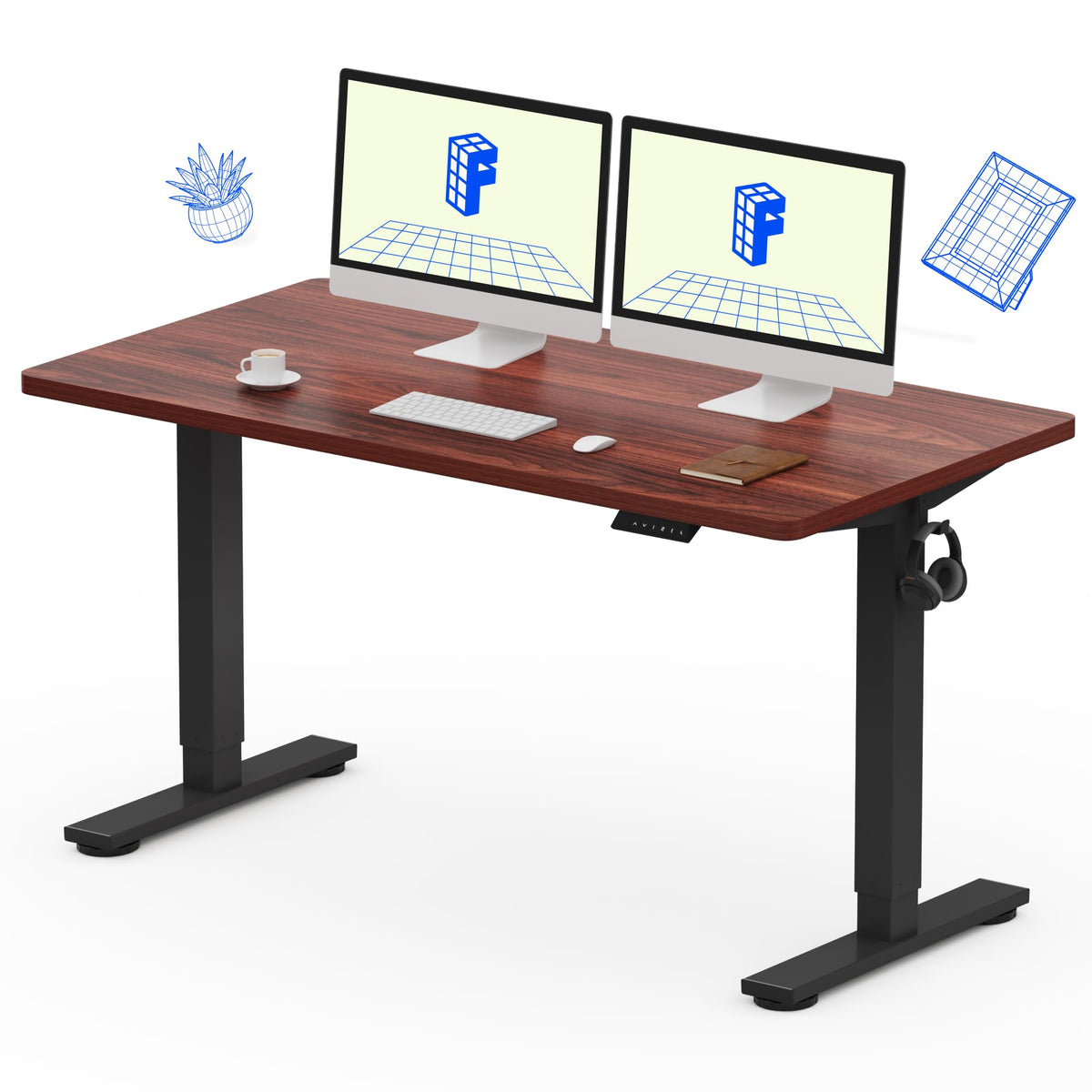 FLEXISPOT EN1 One-Piece Standing Desk, Electric Adjustable with 4 Memory Presets, 176 LBS Capacity, Stable & Quiet, Seamless Desktop for Home Office & Dual Monitors, 48"x24" Black Walnut