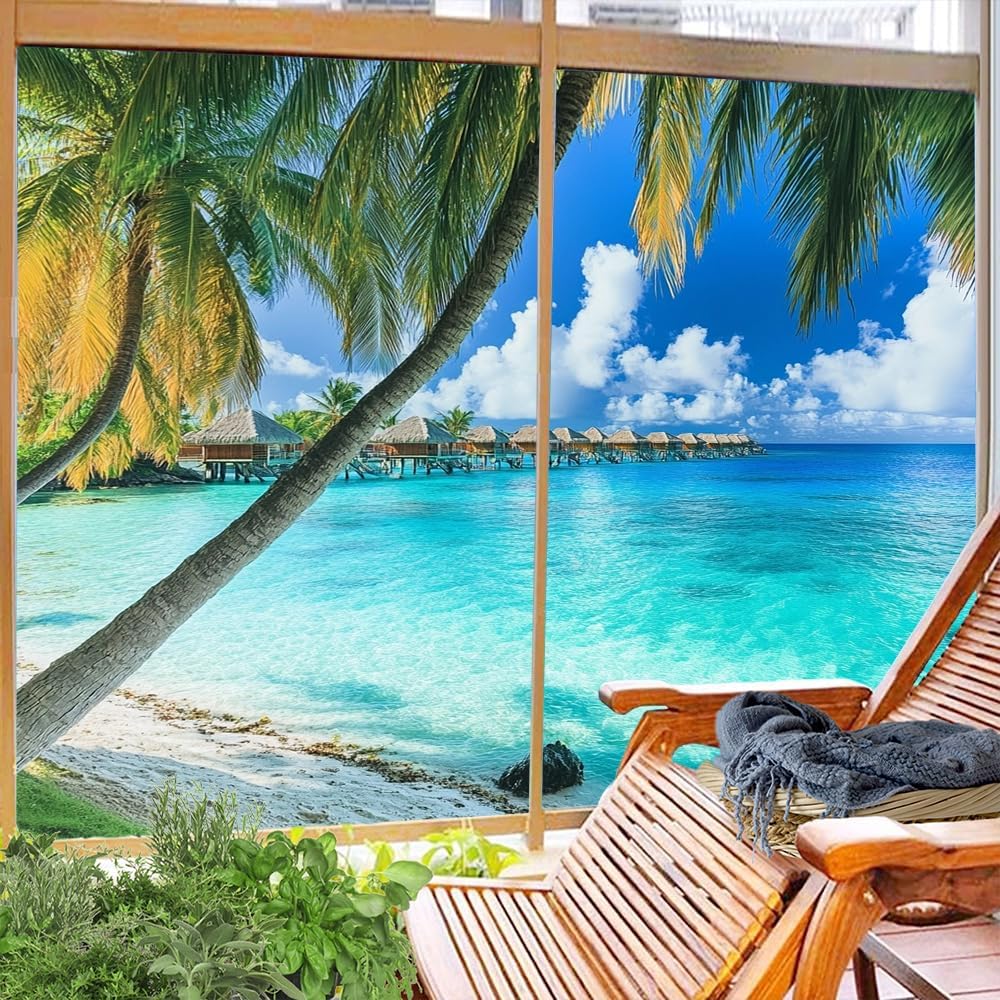 Beautiful Ocean Scenery Window Privacy Film 31.5Wx55.1L inch x 2pcs