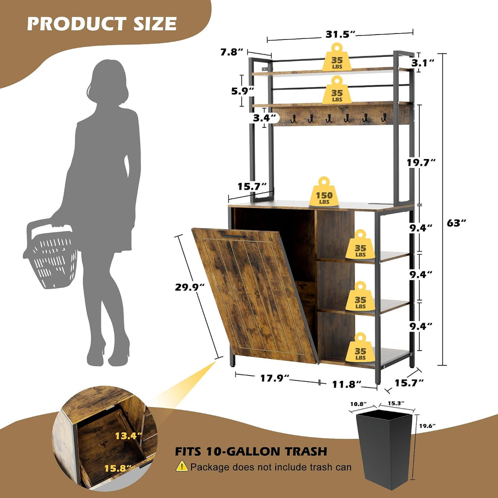 Kitchen Bakers Rack with Power Outlet, Microwave Oven Organizer