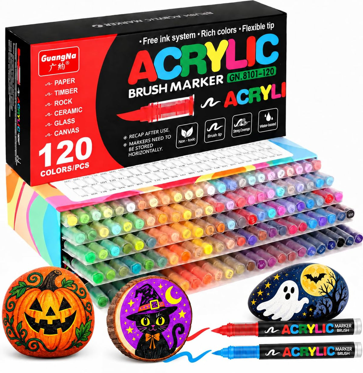 Amamao 240 Colors Soft Brush Tip Acrylic Paint Markers for Rock Painting