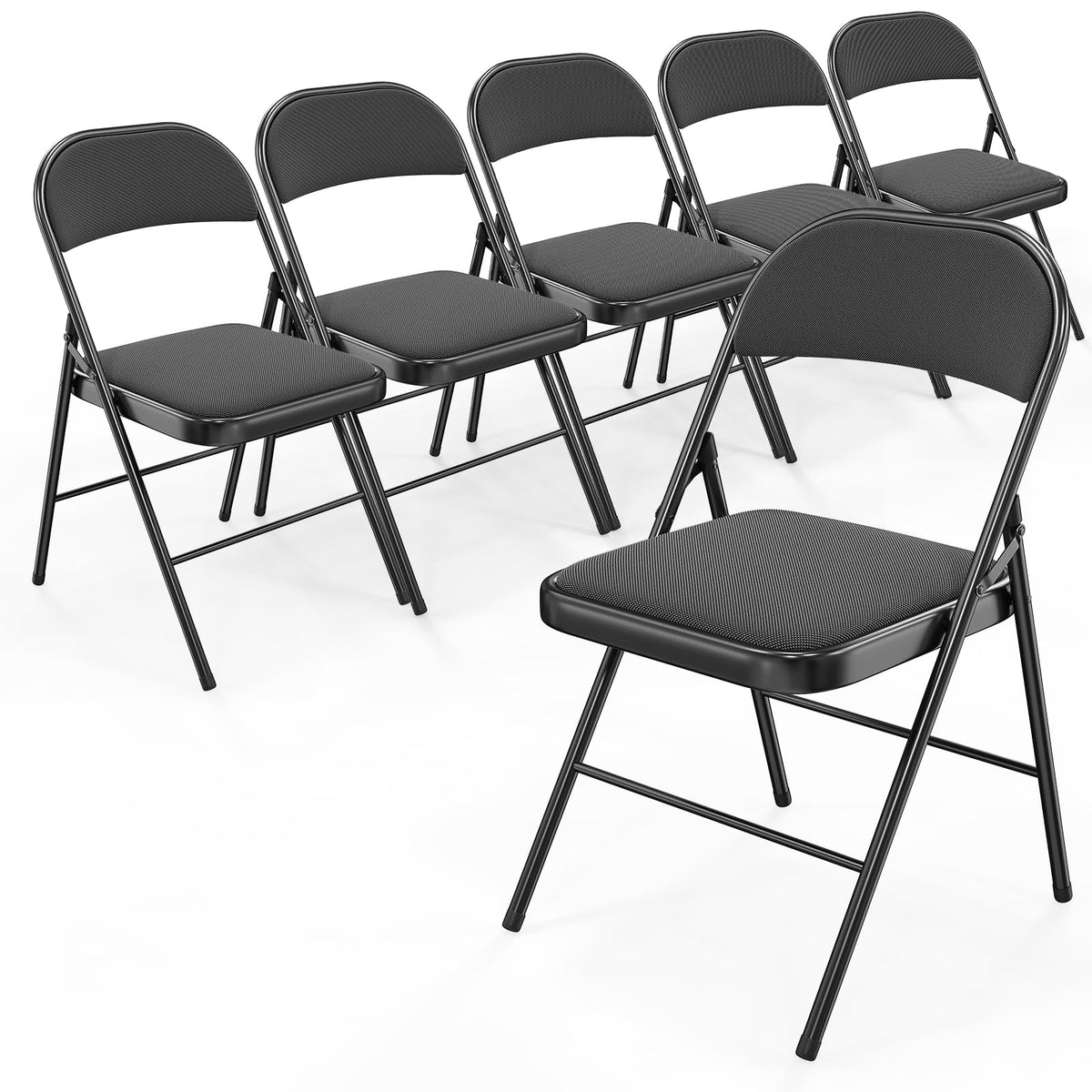 Bonnlo Folding Chair, Fabric Padded Folding Chairs with Cushion, Back and Steel Frame for Indoor Outdoor Outside Dinning Office Camping Use, Gray, 6 Pack
