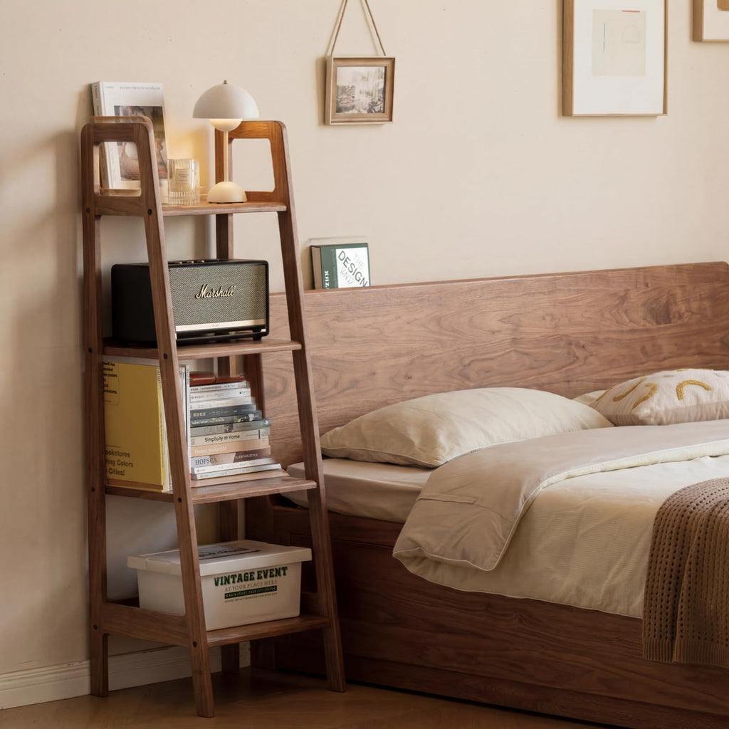 100% Solid Oak 4 Tier Ladder Shelf for Saving Space, Small Bookshelf with Stable Frame, Free Standing Ladder Shelves for Living Room Bedroom Couch(Natural,17.32" D x 16.53" W x 53.54" H)