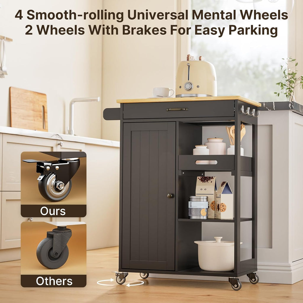 Gizoon Kitchen Island Cart with 27.6''W Solid Wood Top