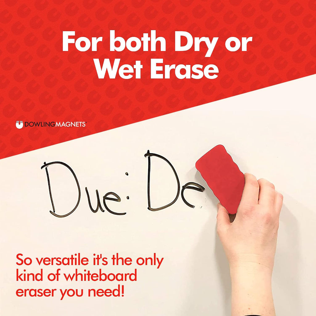 Dowling Magnets Case of 253 Magnetic Whiteboard Erasers: Solid Rectangle, Red Foam