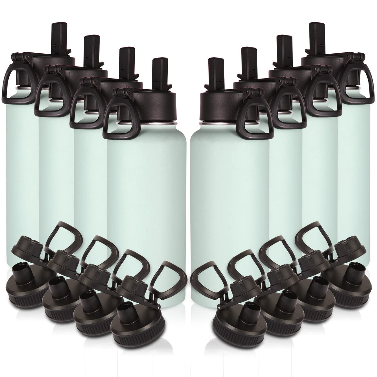 Volhoply 32oz Insulated Water Bottle with Straw Lid, Black, 8-Pack