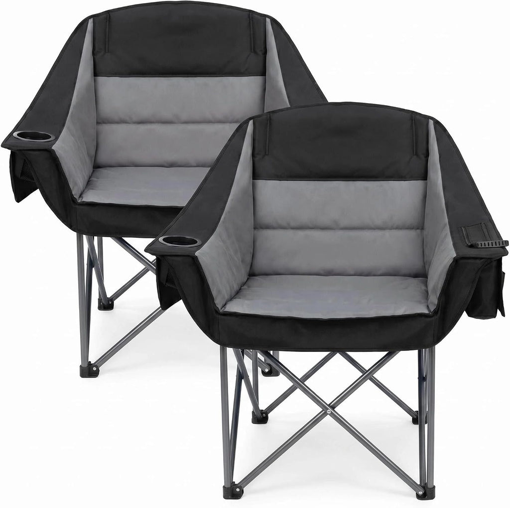 2 Pack Oversized Camping Chair Heavy Duty Lawn chair Support 500 lbs,Grey