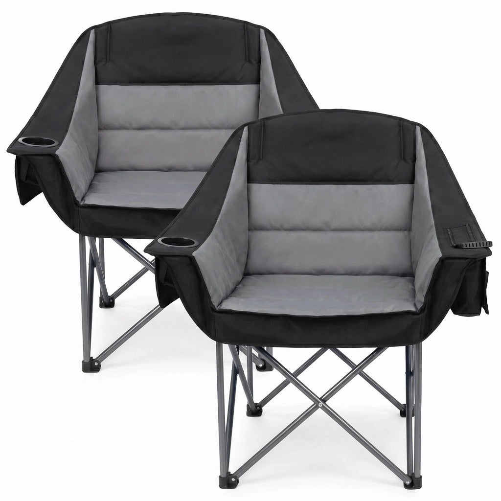 2 Pack Oversized Camping Chair Heavy Duty Lawn chair Support 500 lbs,Grey