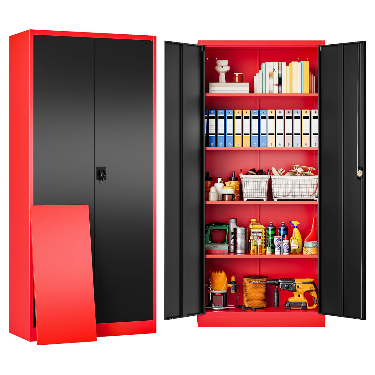 SISESOL Small Metal Storage Cabinet with Doors and Shelves,36 inch Black Locking Garage Cabinet,Lockable Short Steel Cabinets for Home,Office,Shop,Garage