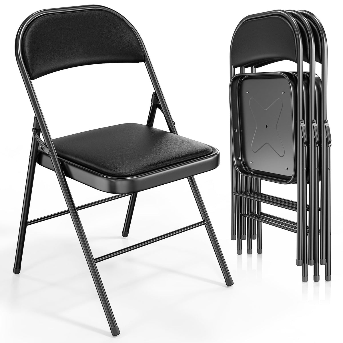 VINGLI 10 Pack Folding Chairs with Padded Seats, Metal Frame with Pu Leather Seat & Back, Capacity 350 lbs, Black