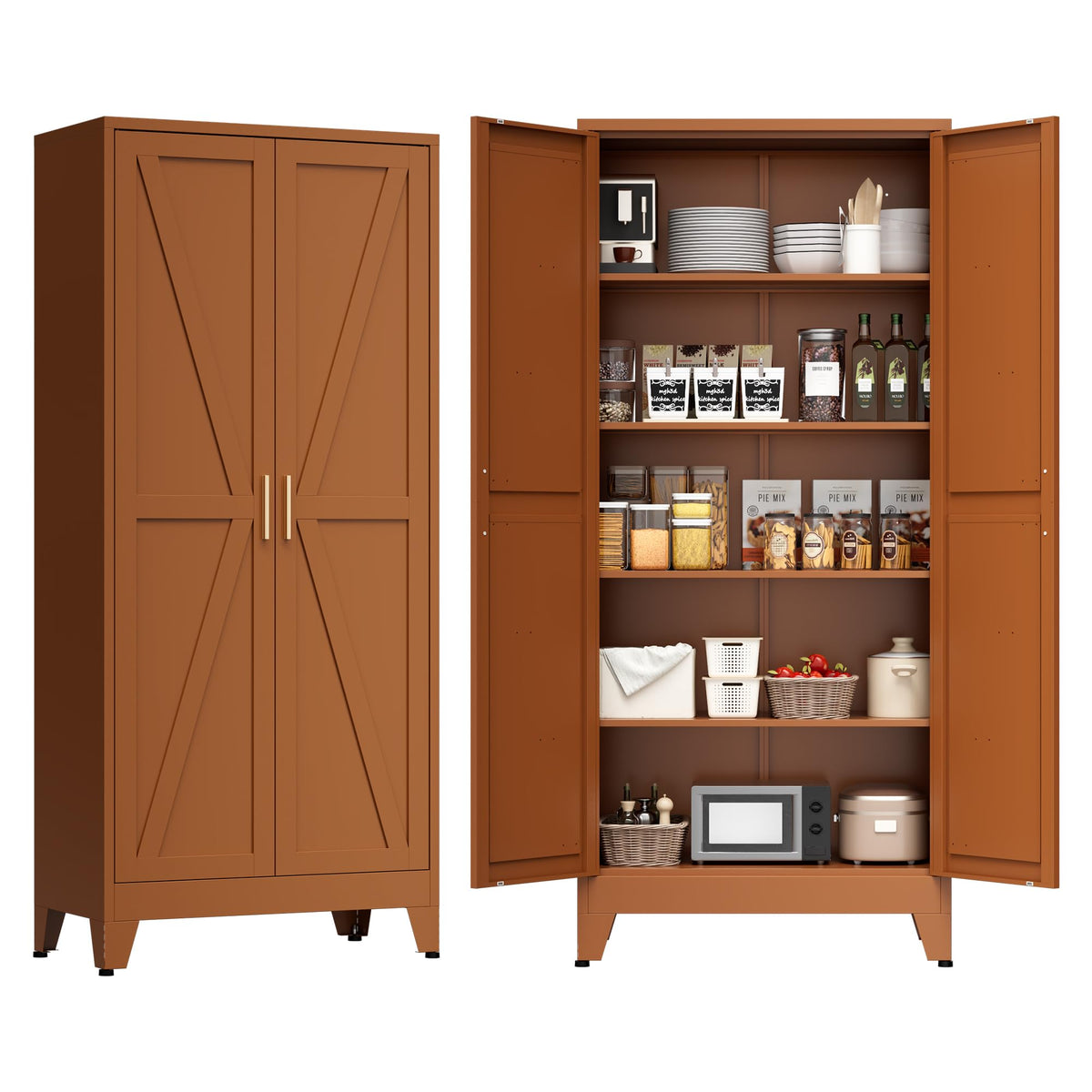 COFaR Home Farmhouse Storage Cabinet with 2 Barn Door, 61" H Metal Cabinet
