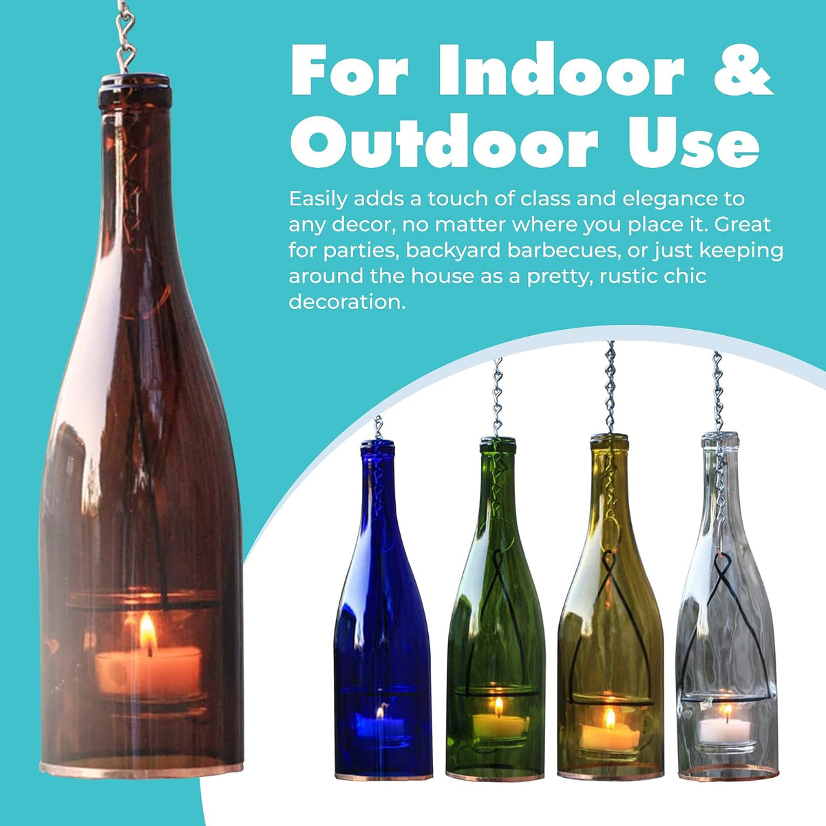 Blue Ridge Mountain Gifts Hanging Wine Bottle Indoor/Outdoor Lantern Lights - Decorative Lights Votive Candle Holder, Great for Rustic Wedding Decorations, Patio Decor, or Garden Decor, Yellow (4pcs)