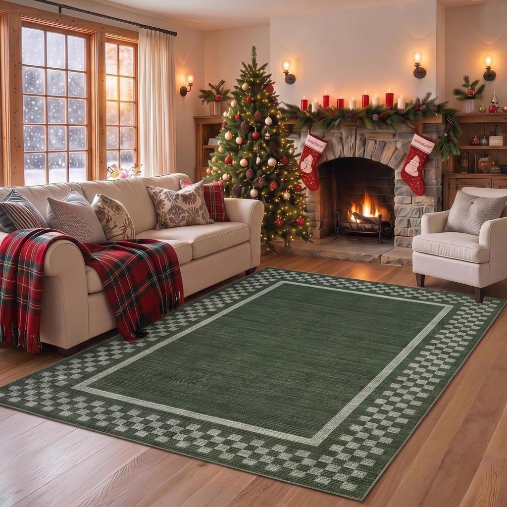 GarveeHome 5x7 Washable Area Rug Checkered Rug for Bedroom Living Room