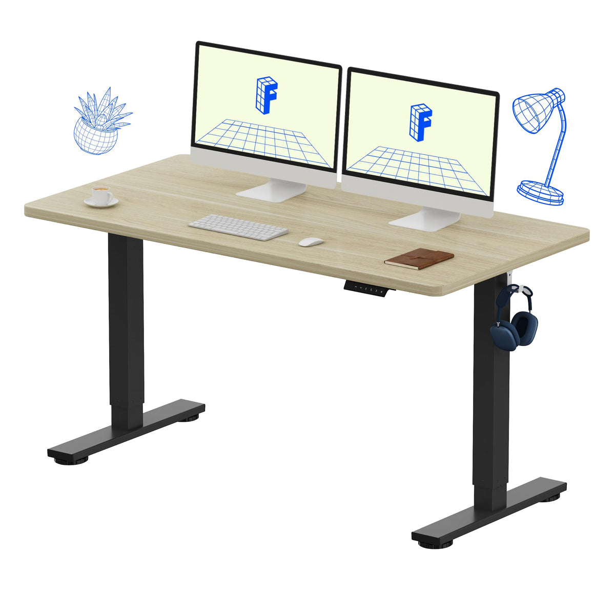 FLEXISPOT EN1 One-Piece Standing Desk, Electric Adjustable with 4 Memory Presets, 176 LBS Capacity, Stable & Quiet, Seamless Desktop for Home Office & Dual Monitors, 48"x24" Black Walnut