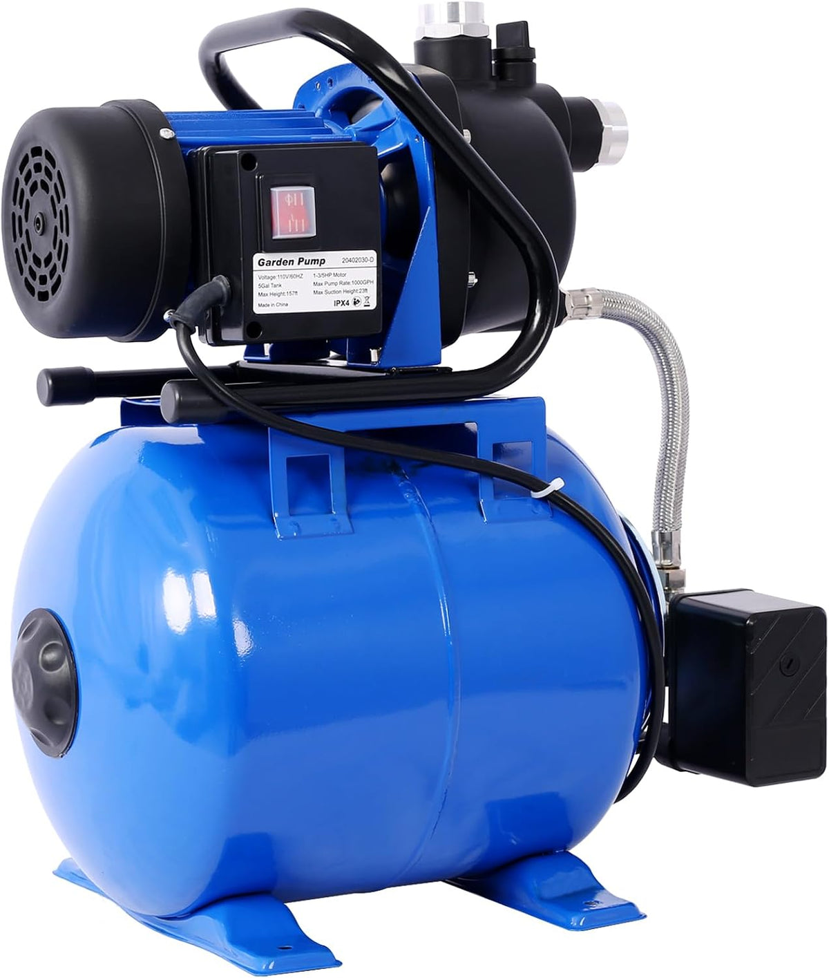 1.6HP Shallow Well Pump with Pressure Tank,garden water pump, Automatic Water Booster for Home Garden Lawn Farm (Blue)