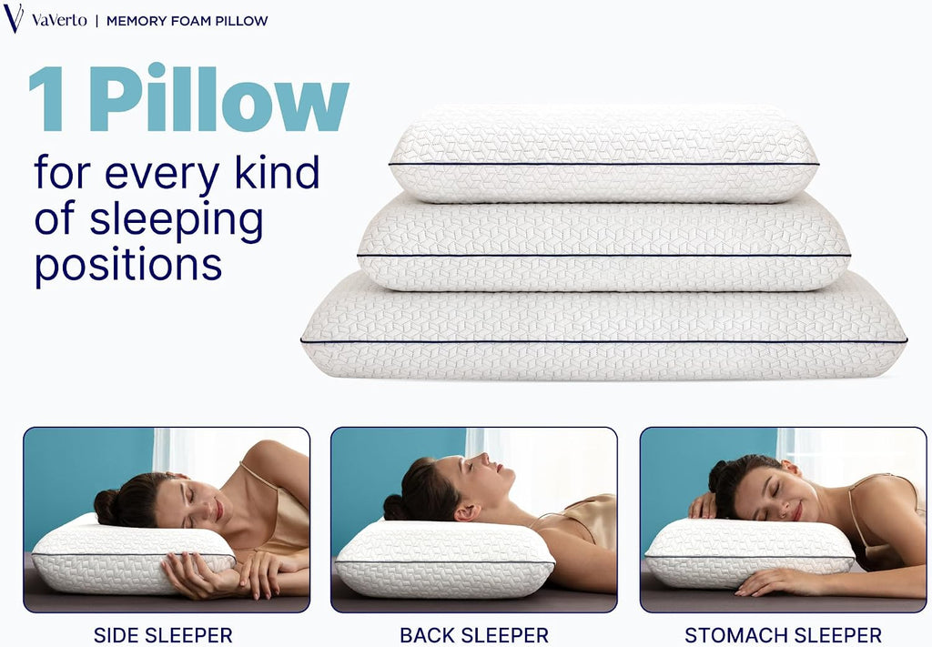 Vaverto King Size Memory Foam Pillows - Firm Pillow - King Size 2-Pack