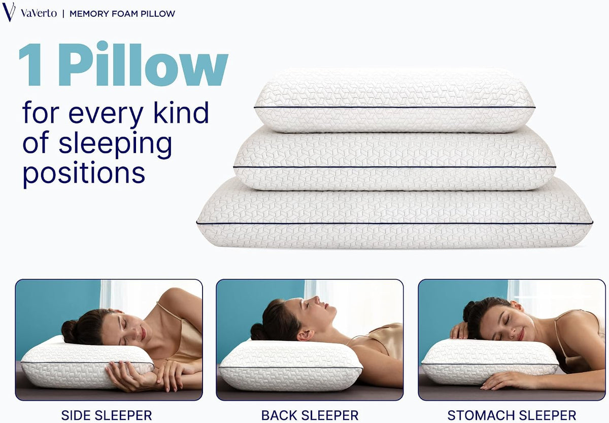 Vaverto King Size Memory Foam Pillows - Firm Pillow - King Size 2-Pack