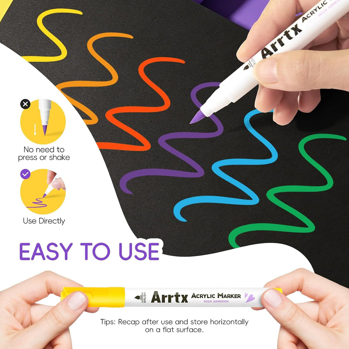 Arrtx 150 Colors Markers Paint Pens, Acrylic Paint Pens for Artists Adults Coloring Drawing Cartoon Anime Comic - Brush Tip for Rock Painting, Wood, Canvas, DIY Crafts Making Art Supplies