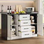 ONBRILL Kitchen Island with 2 Storage Cabinets & 4 Drawers, White+Black