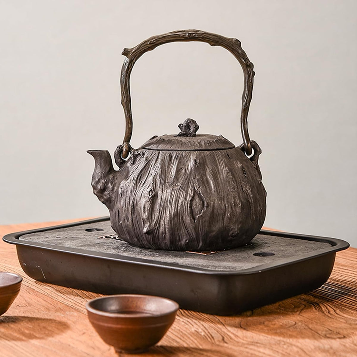 Cast Iron Teapot, Stovetop Safe Tea Kettle With handle, Asian Style Handmade Tea Pot For Home Camping Outdoor Use(1.2L, BlackC)